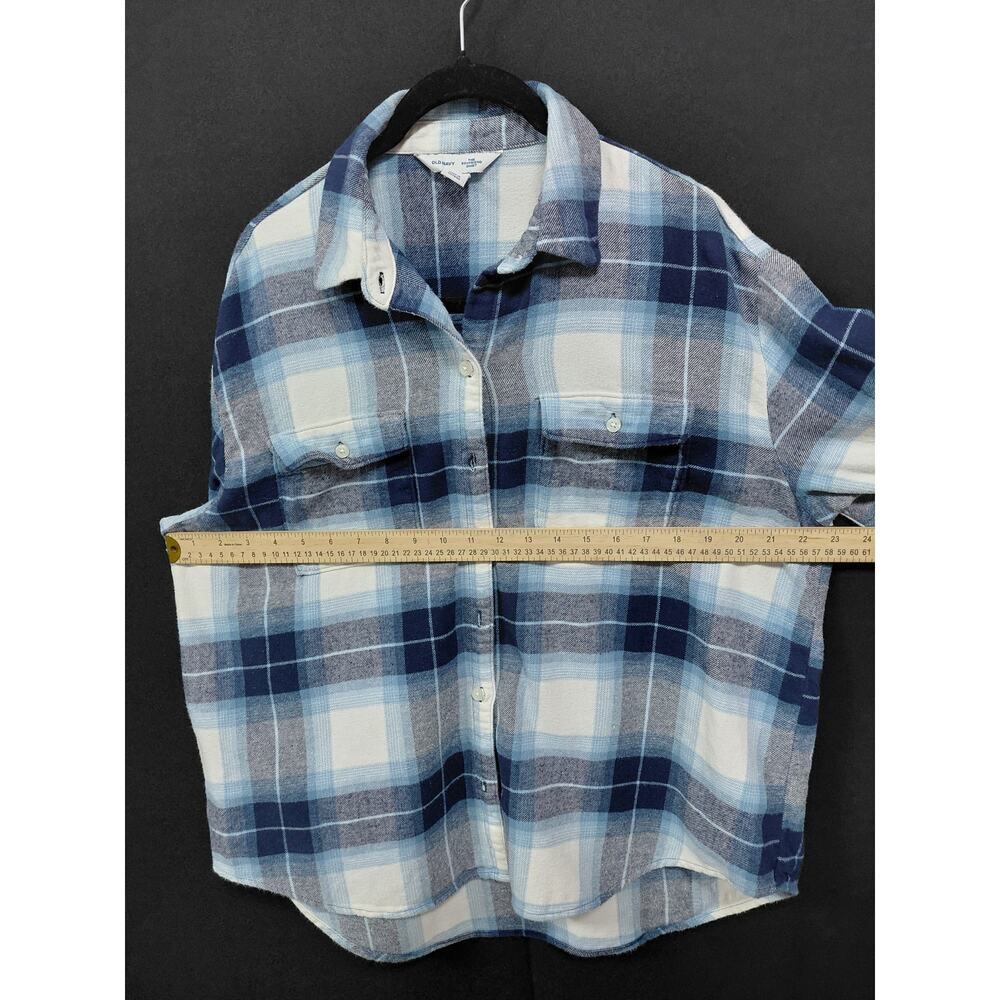 OLD NAVY Shirt The Boyfriend Plaid Blue Long Sleeve Woven Women Size L PETITE - Picture 5 of 7